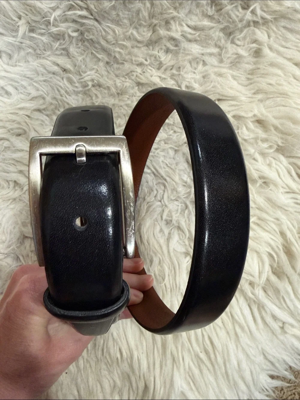 Jos A Bank Dress Belt Mens Size 36 Black Genuine Leather Silver Tone Buckle 0368